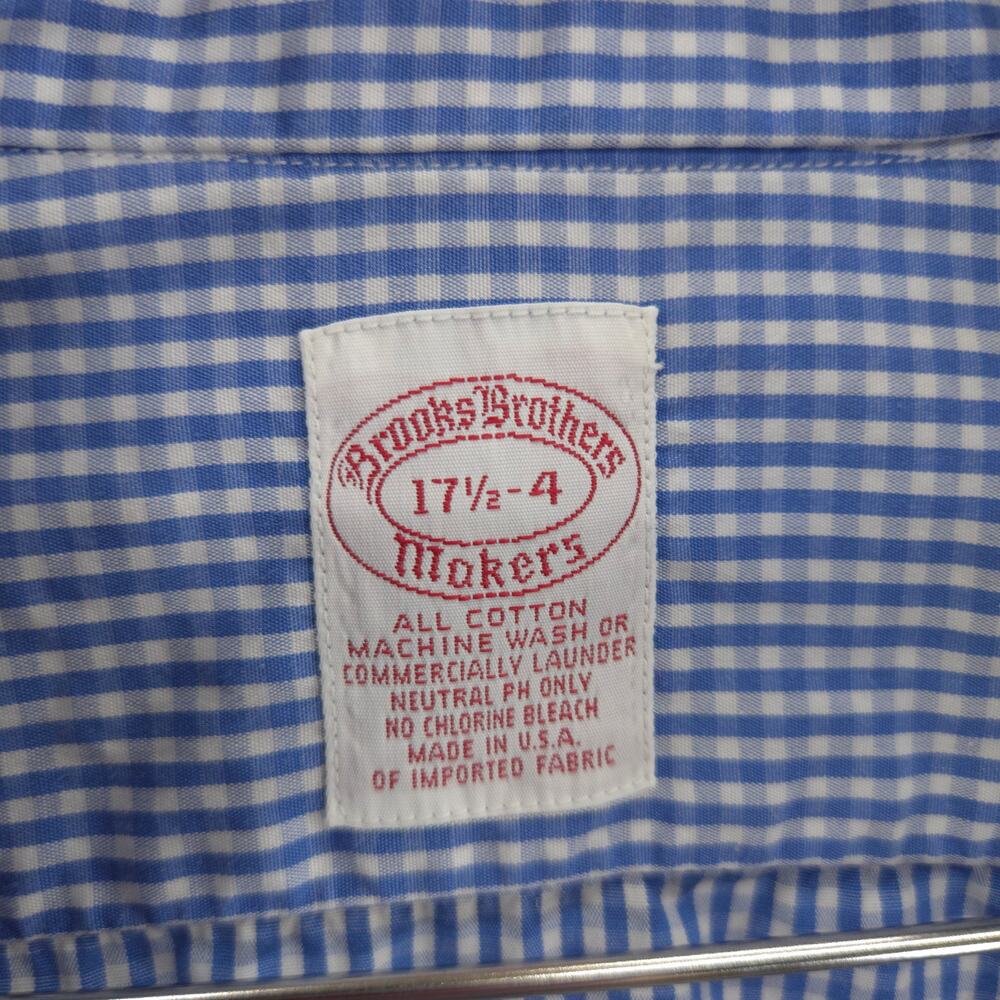 Vintage Brooks Brothers Makers Dress Shirt Mens 17.5-34 Blue Check French Cuff - Picture 10 of 13